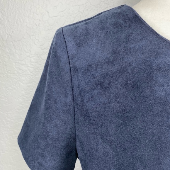 NWT Sugar + Lips Navy Faux Suede Dress Pewter Grommet Hem Fit & Flair Size Small - Picture 12 of 16